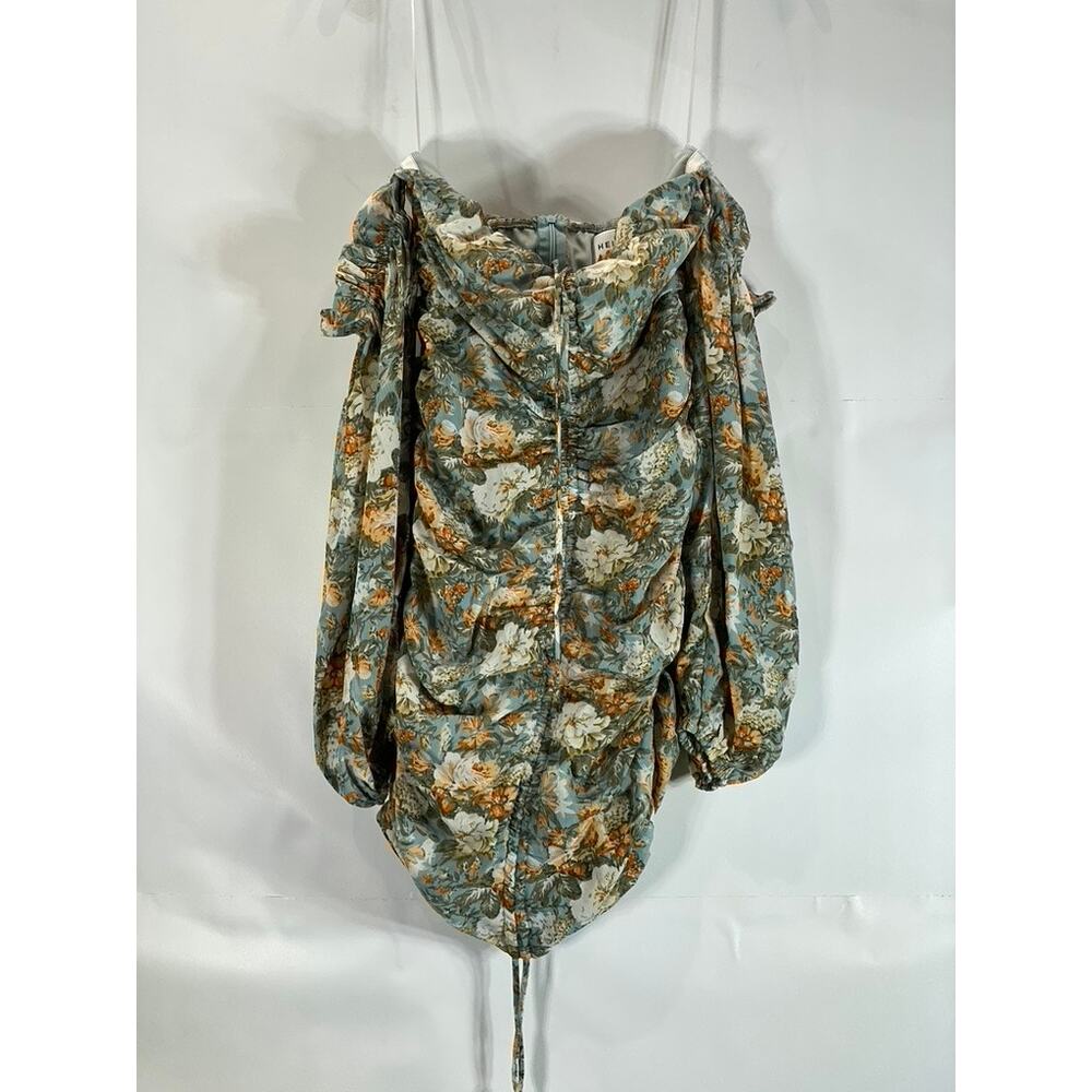 HELLO MOLLY Women's Sage Floral Basque Country Bodycon Ruched Dress SZ 4 - Picture 2 of 15